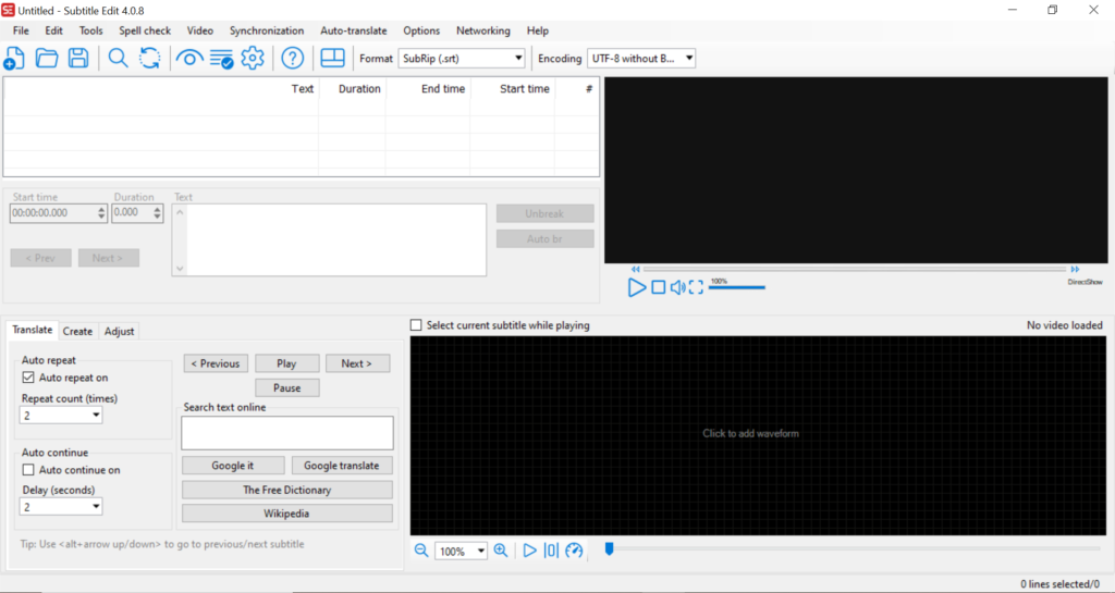 محیط نرم‌افزار سابتایتل ادیت